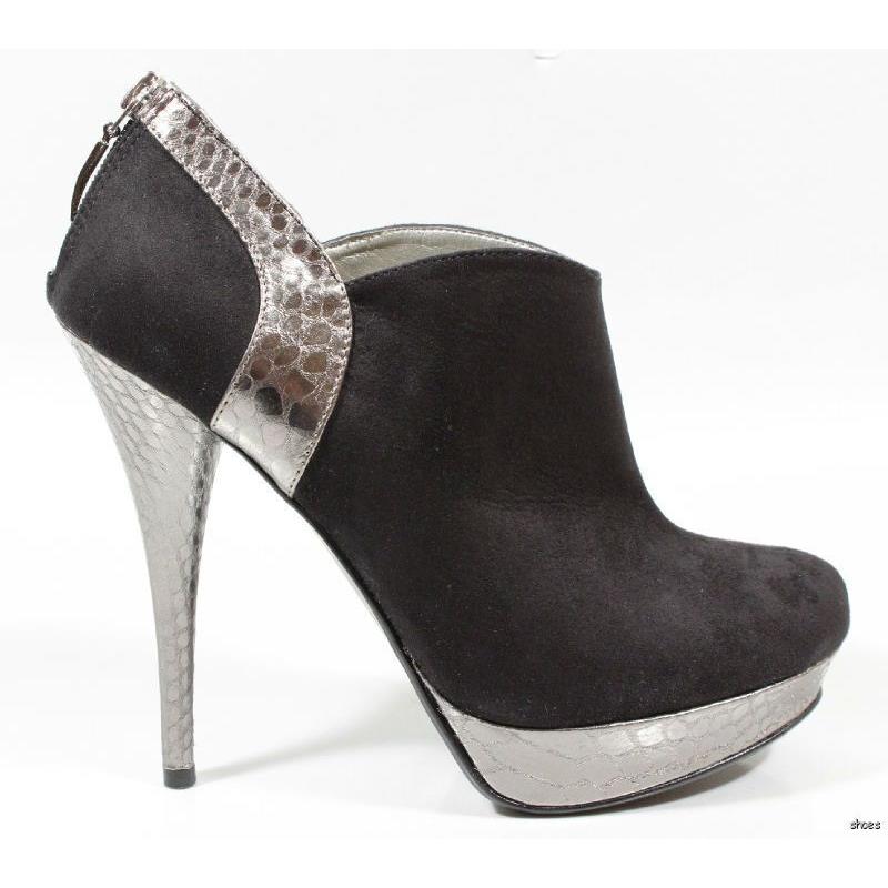 Guess Black Pewter Platform Ankle Boots Heels `kalia` Shoes Sexy