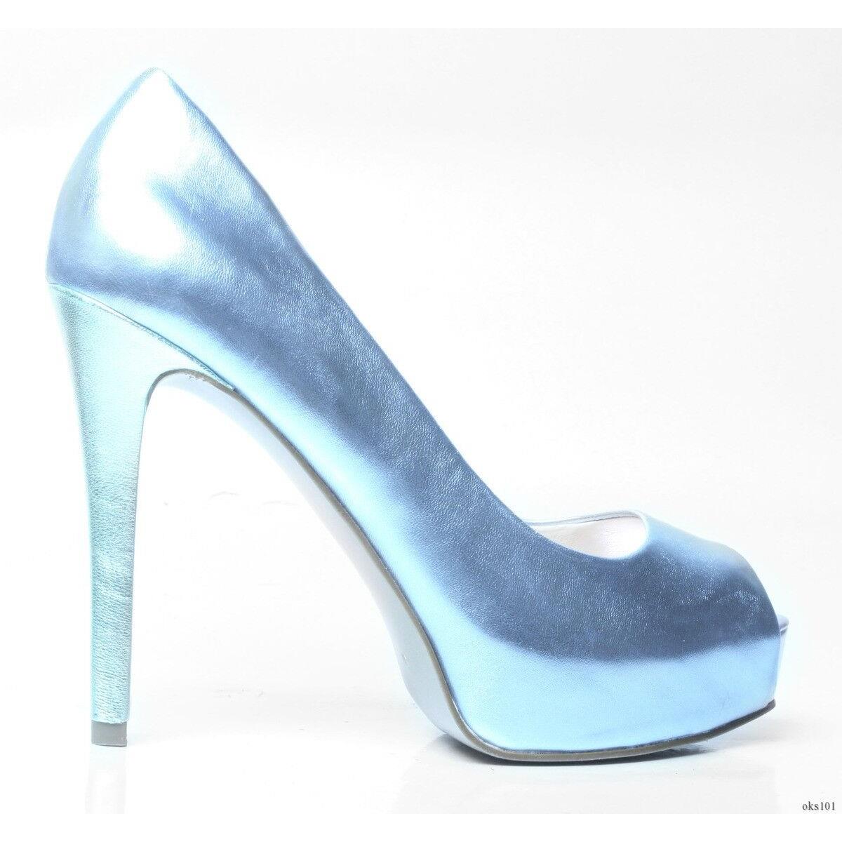 Guess Metallic Blue Open-toe Heels Platforms Shoes `paches` Sexy