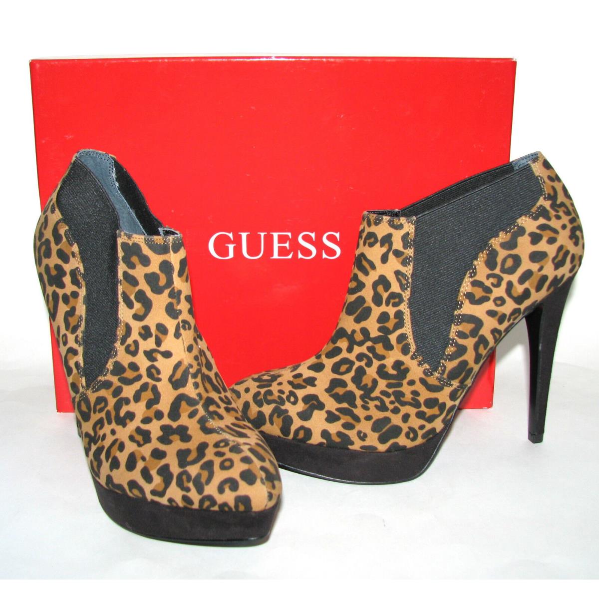 Guess Ona Brown Leopard+black Print High Heel Womens Bootie Shoes Size 7.5-9