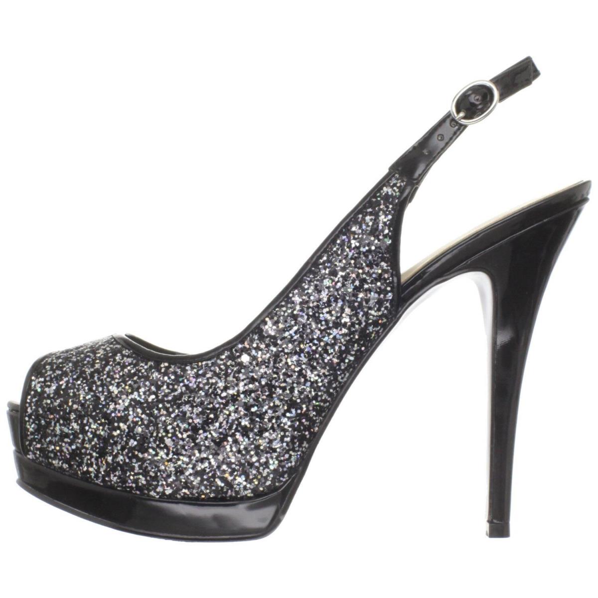 Guess Glenisa Black Rainbow Sparkle Glitter Slingback Platform Shoes