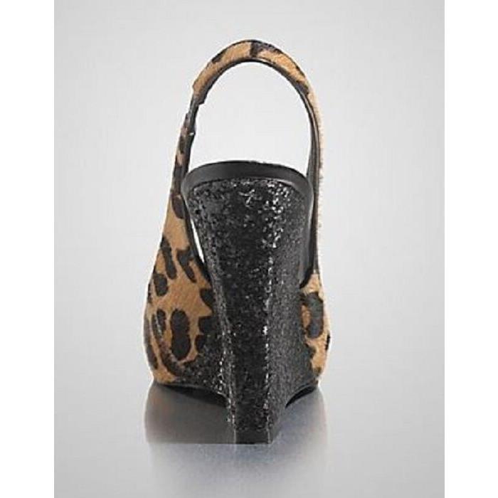 Guess Russoly Brown Leopard Calf Hair Slingback Wedge Shoes