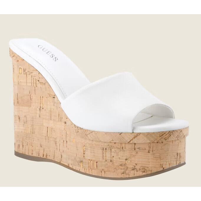 Guess Catia Platform Wedge Sandals Strap White Slides Shoes Mules 10