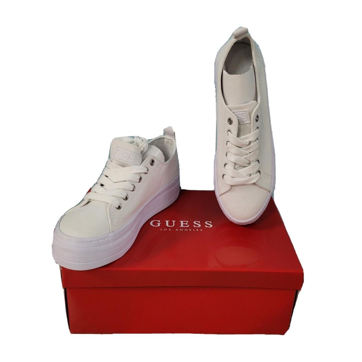 Guess Sneakers Women`s Shoes High Top Lace Up Canvas White Size 5.5M