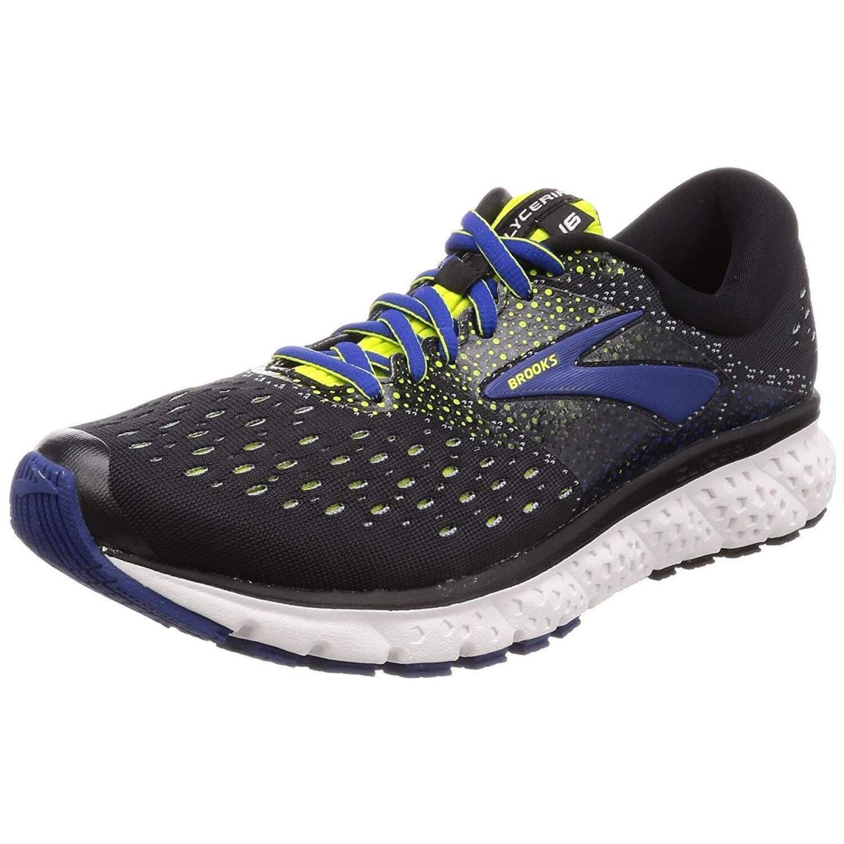 Brooks Men`s Glycerin 16 Comfortable Running Shoes - Black/Lime/Blue