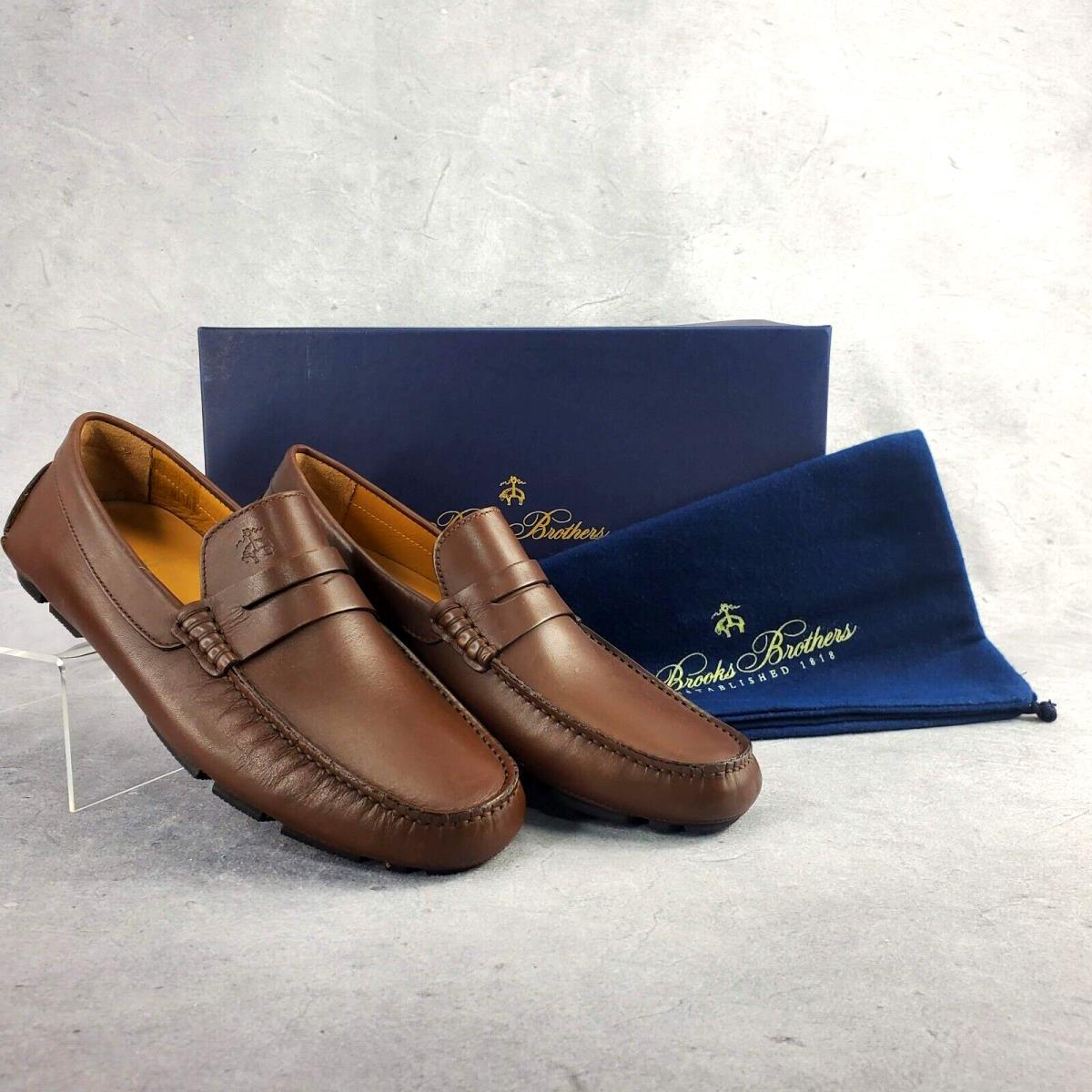 Brooks Brothers Driving Moc Shoes Size 6 Leather Logo Moccasins Penny Loafers
