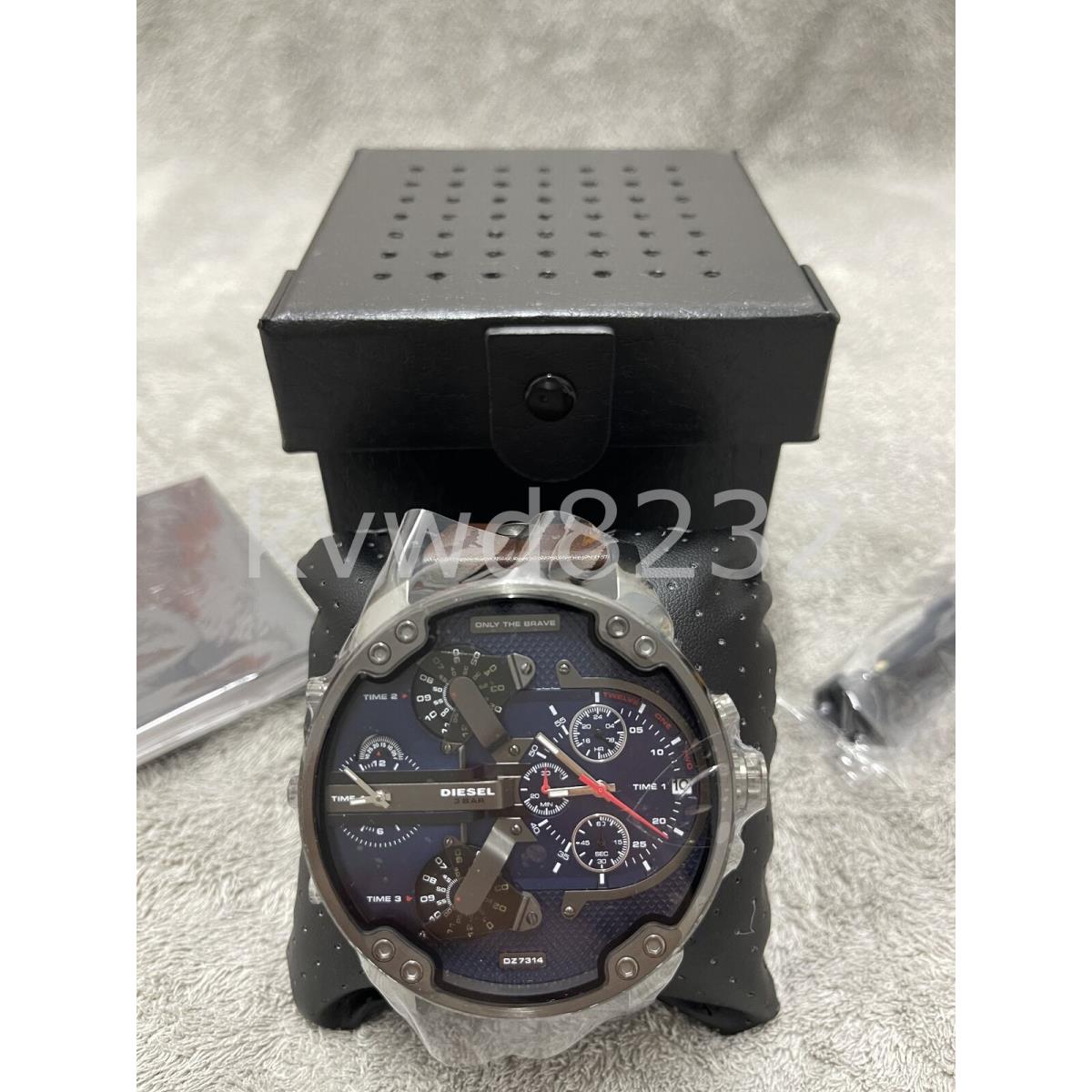 Diesel DZ7314 Mr.daddy 2.0 Navy Blue Dual Time Dial Brown Leather Men`s Watch