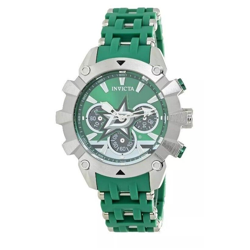 Invicta Nhl Dallas Stars Sea Spider 42mm Dial Chronograph Limited Ed 43442 - Dial: Green, Multicolor, Silver, Band: Green, Bezel: Silver