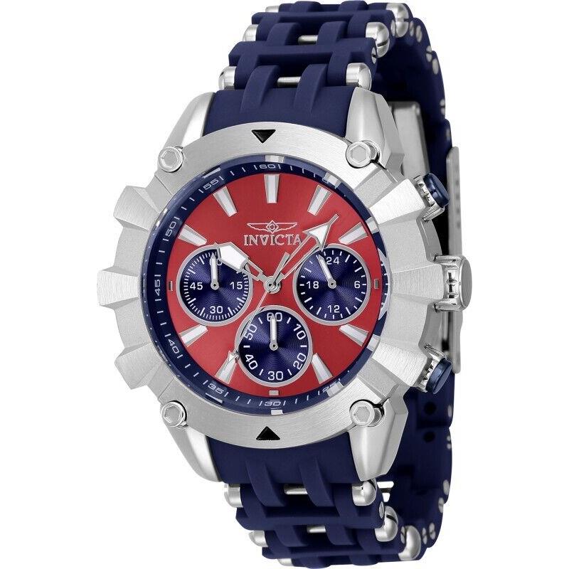 Invicta Sea Spider 43448 Quartz 42Mm Blue Poly/stainless Chrono Unisex Watch - Dial: Red, Dark Blue, Band: Dark Blue, Bezel: Silver