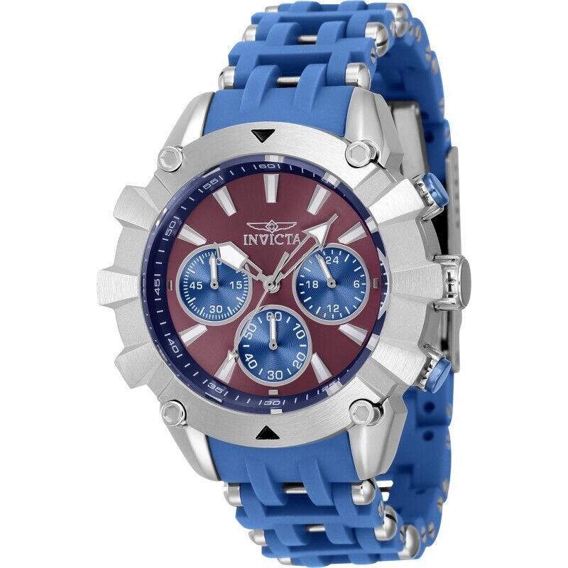 Invicta Sea Spider 43441 Quartz 42Mm Blue Poly/stainless Chrono Unisex Watch - Dial: Burgundy, Band: Blue, Bezel: Silver