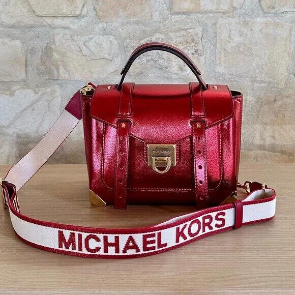 Michael Kors Crimson Manhatan Medium School Satchel Crossbody Bag/wallet Option Handbag+Wallet