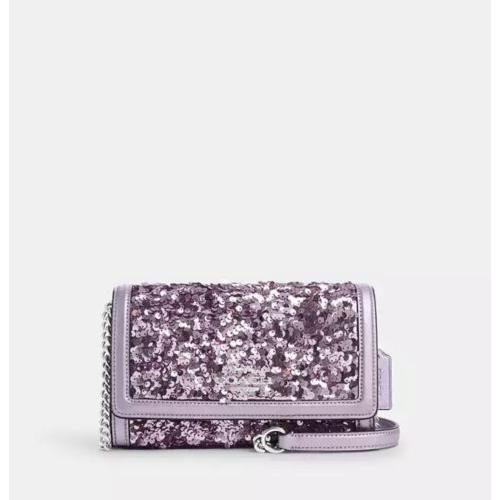 Coach Sequins Flap Clutch Crossbody Handbag Lilac