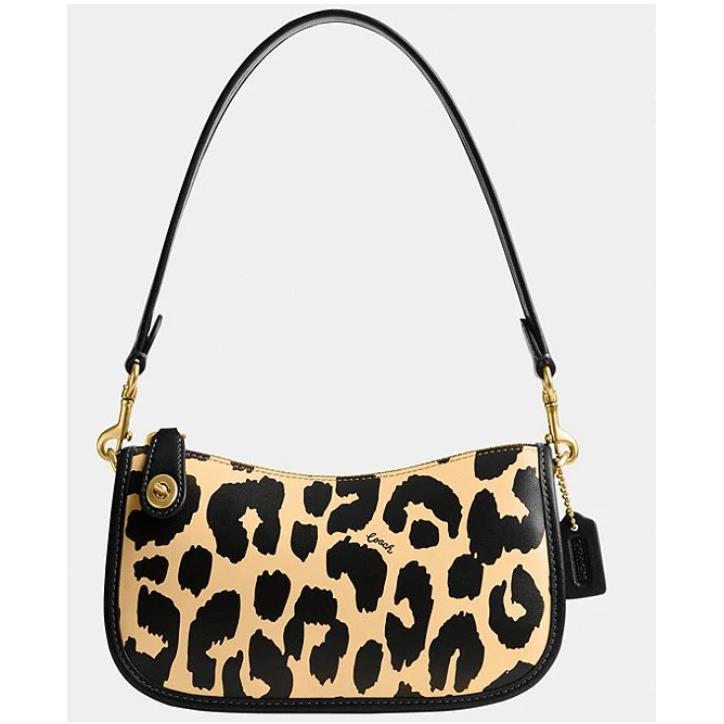 Coach Leopard Print Refined Calf Leather Swinger 20 Shoulder Bag Purse CM513