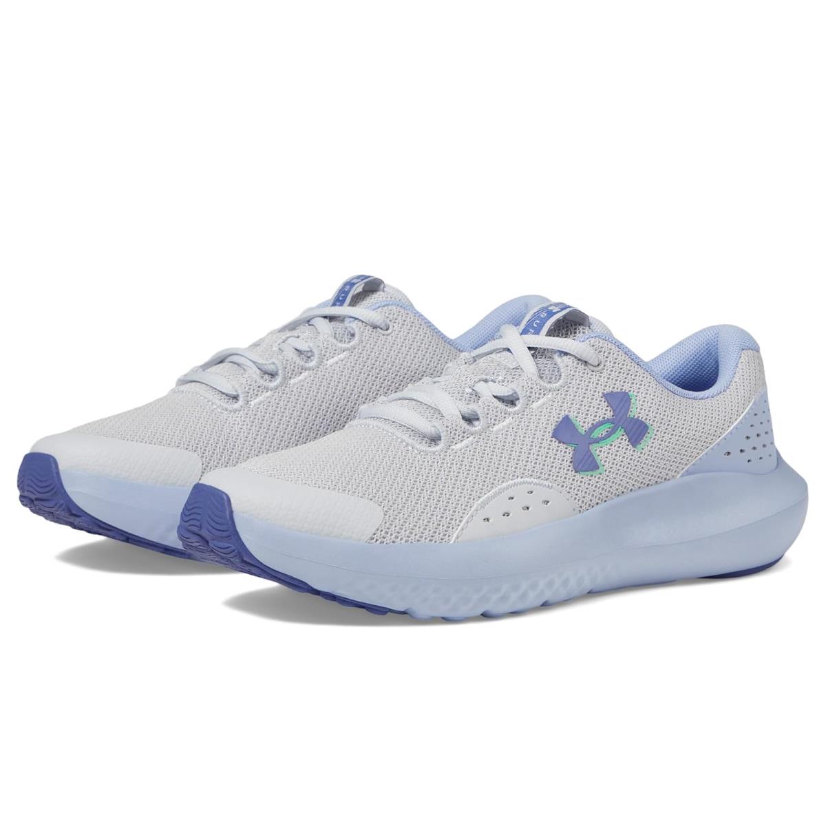 Girl`s Sneakers Athletic Shoes Under Armour Kids Surge 4 Big Kid Halo Gray/Celeste/Starlight