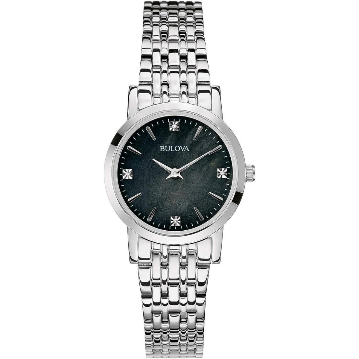 Bulova Ladies` 96P148 Black Mop Dial Classic Stainless Steel