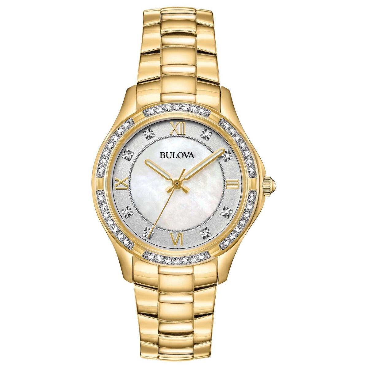 Bulova Women`s Crystal Accent Quartz Gold Watch 32mm 98L256 - Dial: White, Band: Gold