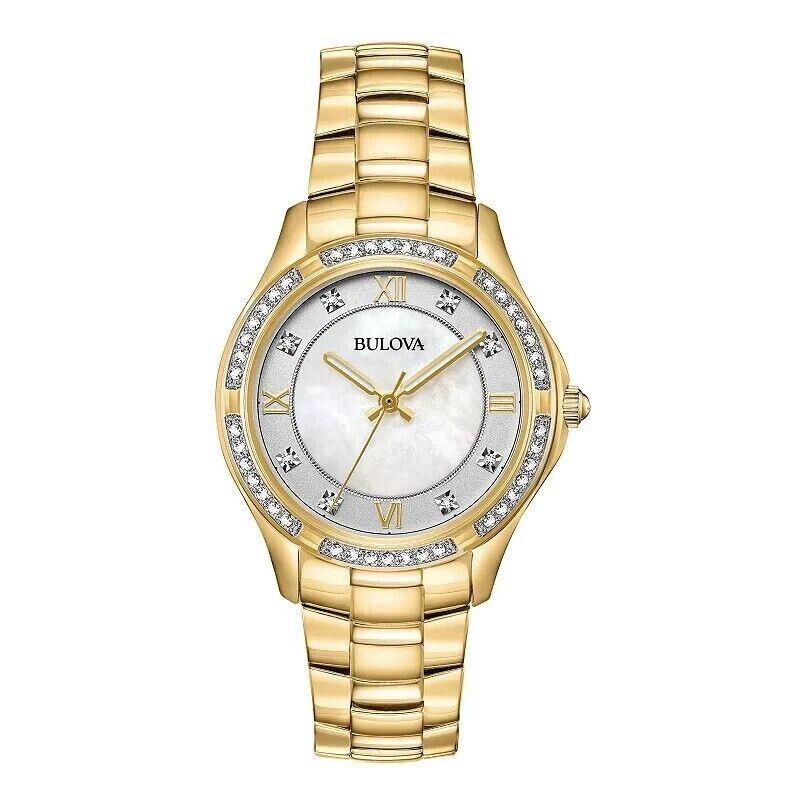Bulova Women`s Stainless Steel Mother Of Pearl Crystal Accent Watch 98L256
