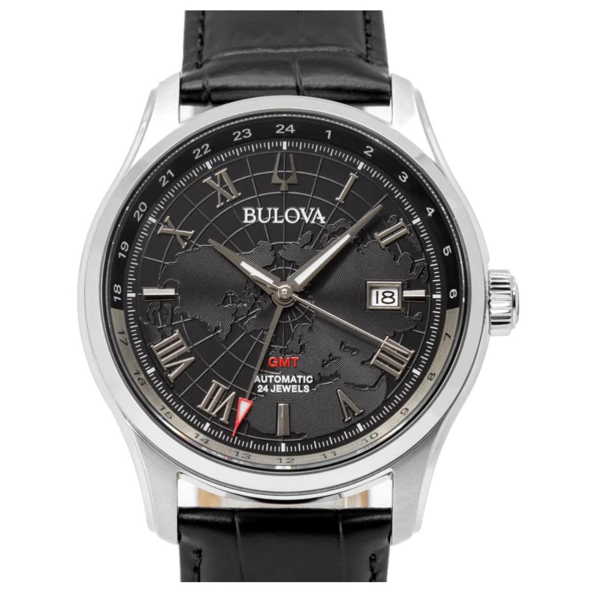 Bulova Wilton Gmt Automatic Sapphire Black Dial Watch 96B387