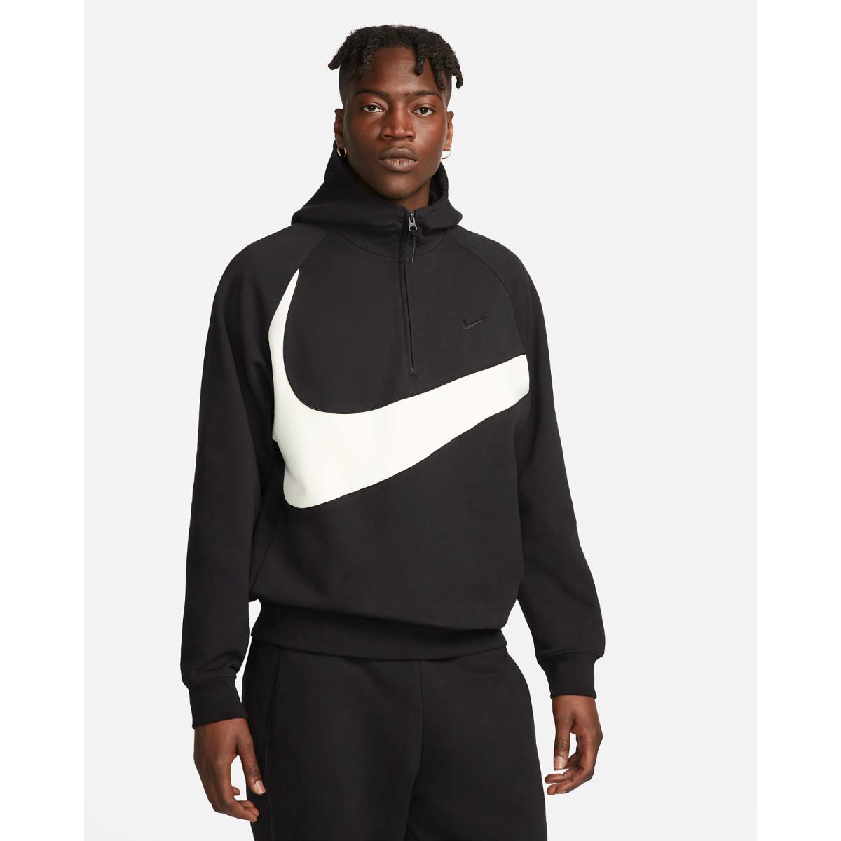Nike Swoosh 1/2 Zip Hoodie Fleece Pullover DX0566-010 Black Mens 2XL