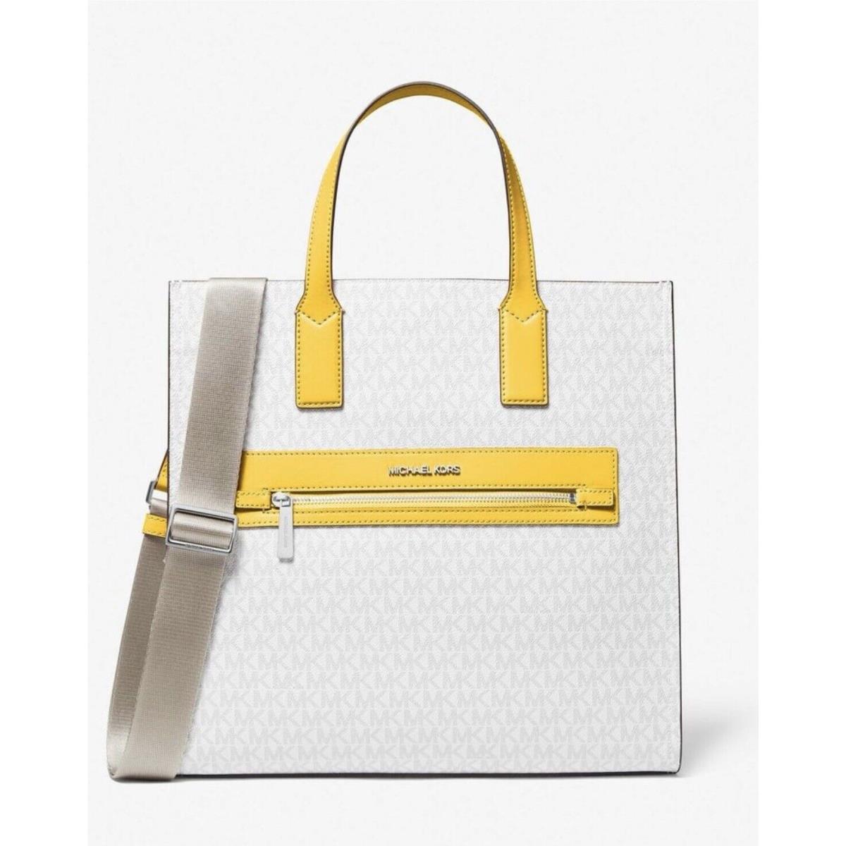 Michael Kors Kenly Large North South Tote White MK Signature Citrus Yellow