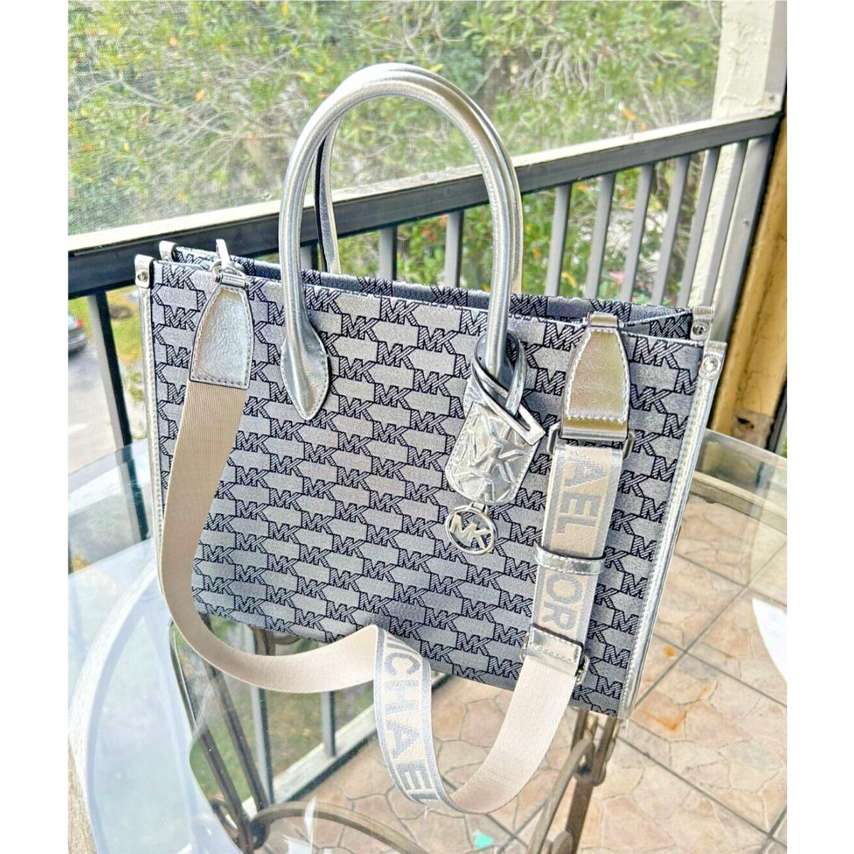 Michael Kors Mirella Medium Tote Satchel Shoulder Bag Handbag Purse MK Silver