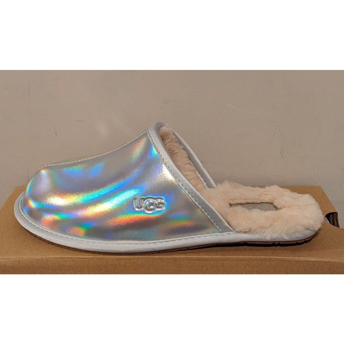 Ugg Uggs Pearle Iridescent Leather Slippers Silver Grew Mules Shoes 6 UK 4