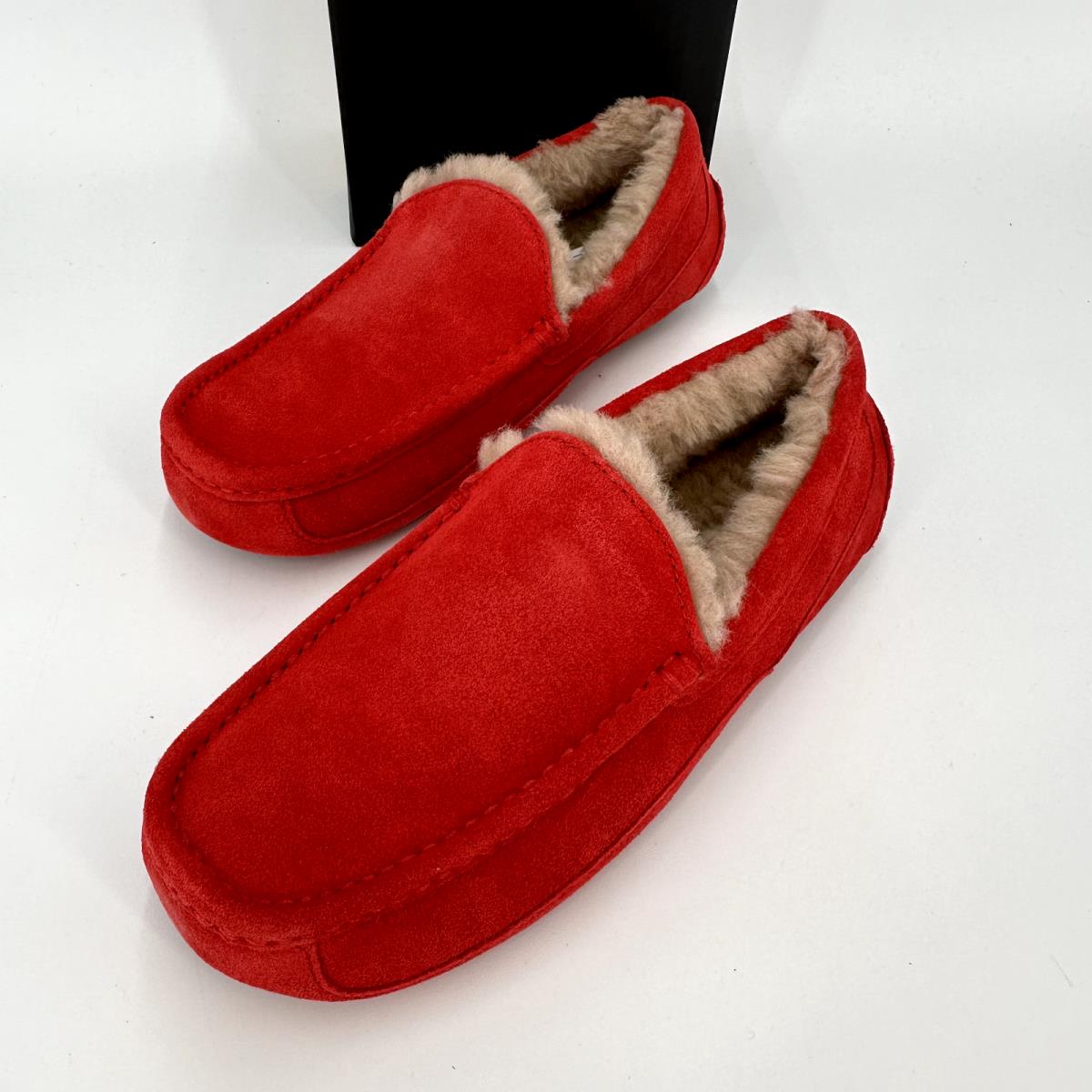 Ugg Men`s Ascot Samba Red Suede Loafer Slippers sz 7 Wool House Shoe 1101110