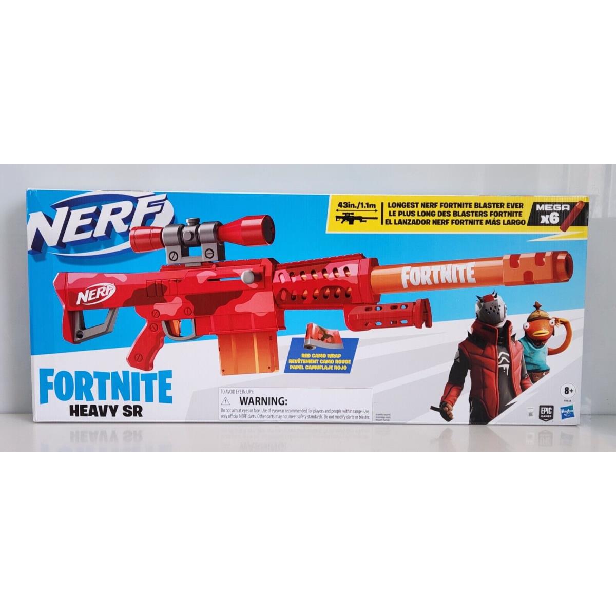 Nerf x Fortnite Heavy SR Blaster 43 6x Mega Foam Darts Clip Camo Wrap F0928