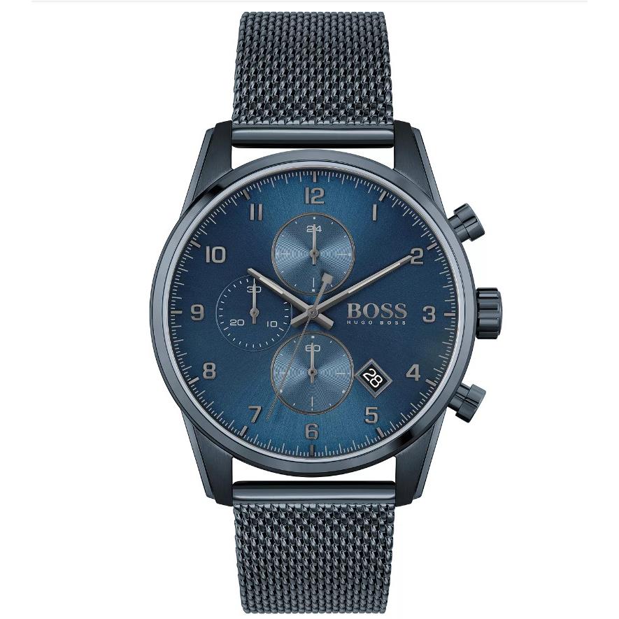 Hugo Boss Men`s Skymaster Blue Ion-plated Mesh Steel Bracelet Watch 1513836