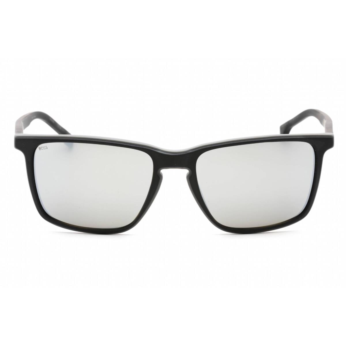 Hugo Boss Men`s Sunglasses Matte Black Grey Plastic Frame Boss 1556/O/S 0O6W T4 - Frame: Matte Black Grey, Lens: Silver Mirror