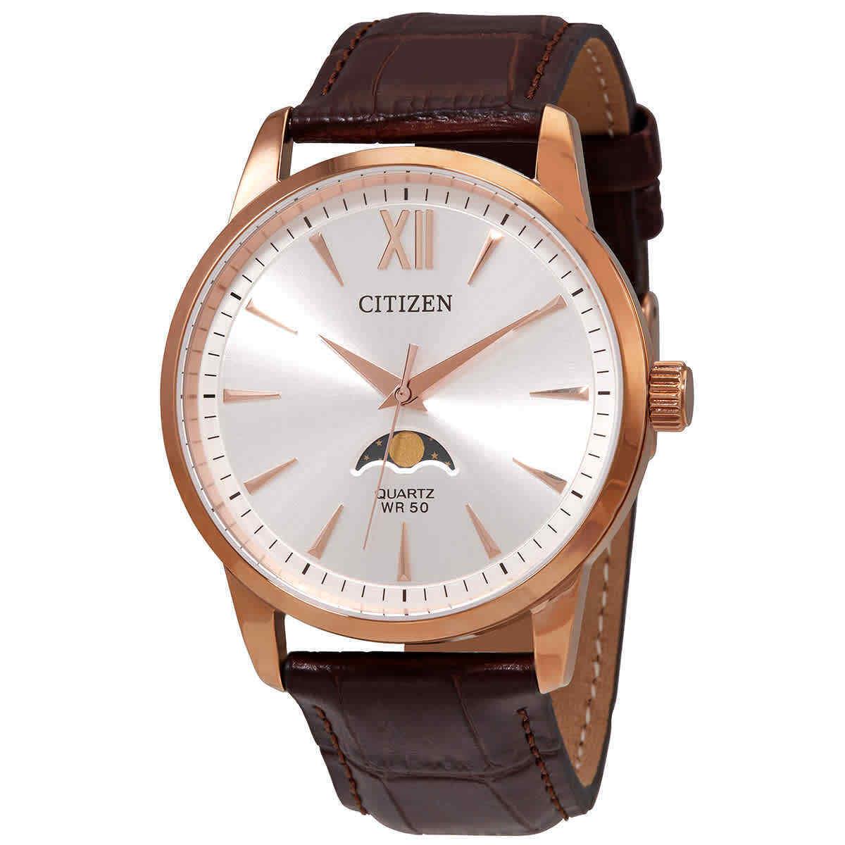 Citizen Quartz Moon Phase Silver Dial Men`s Watch AK5003-05A