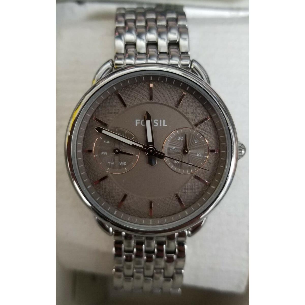 Fossil ES4225 Tailor Beige Dial Stainless Steel Multifunction Women`s Watch