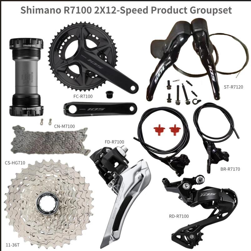 Shimano 105 R7100 R7120 52/36T 165MM 34T Disc Mechanical Groupset 2X12-SPEED