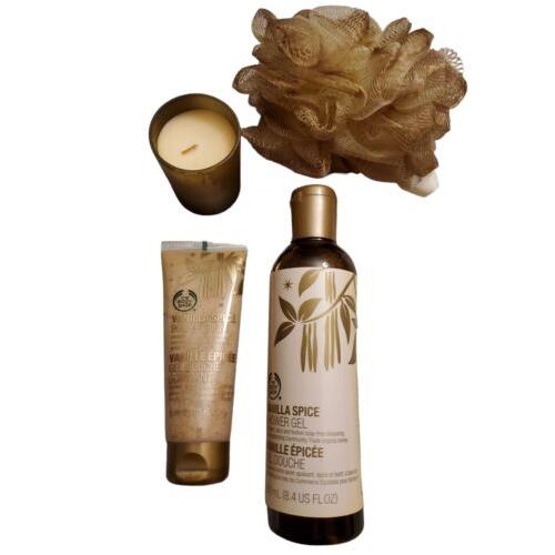 The Body Shop Vanilla Spice Body Polish Shower Gel Candle Loofa 4PC