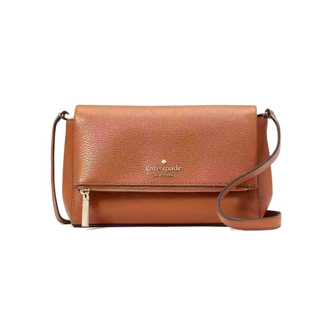 Kate Spade Leila Mini Zip Warm Ginger Pebble Leather Crossbody Bag KE487 - Exterior: