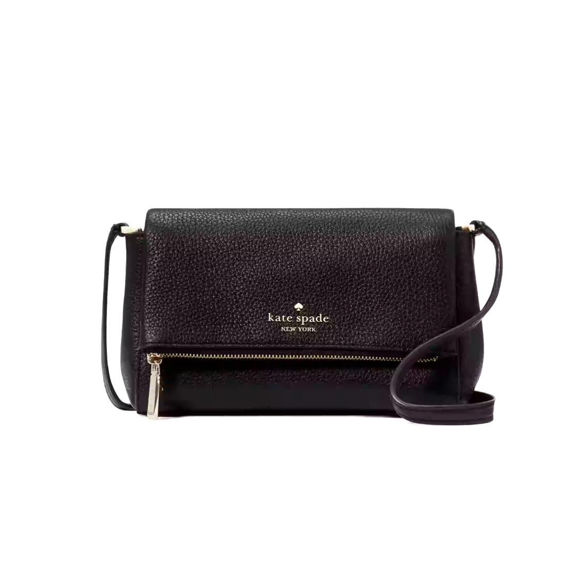 Kate Spade Leila Mini Zip Black Pebble Leather Crossbody Bag KE487 - Exterior: Black