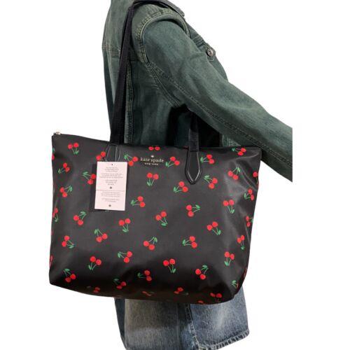 Kate Spade Womens Tote Bag Shoulder Handbag Black Red Cherry with Pouch New