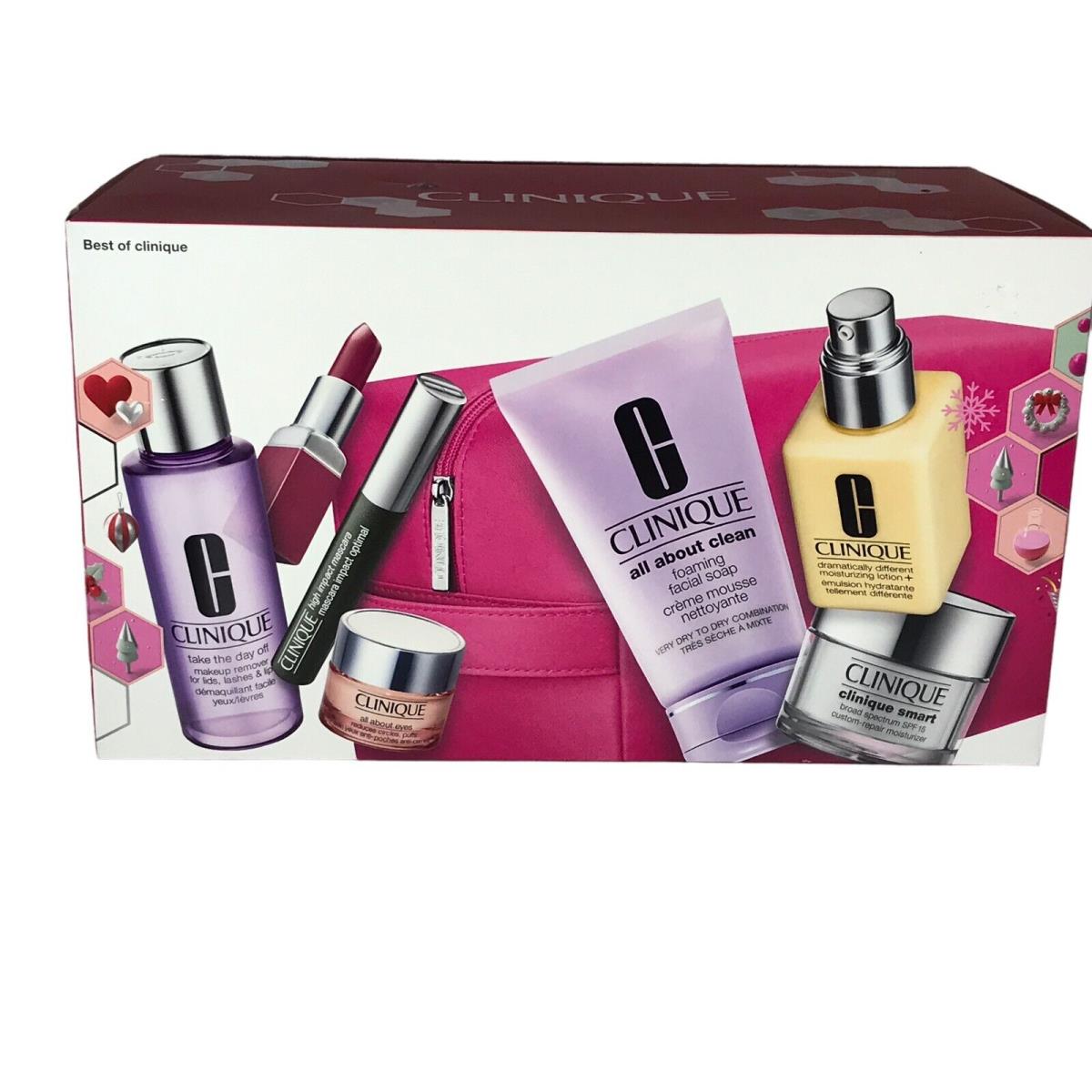 Clinique Best Of Clinique Skincare Gift Set Pink Cosmetic Bag Makeup Cleanser