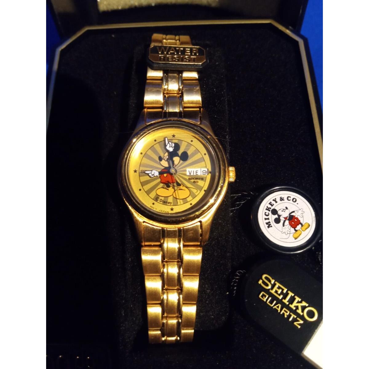 Seiko 1980s Gold Water Resistant Disney Mickey Mouse Starburst Watch Mint