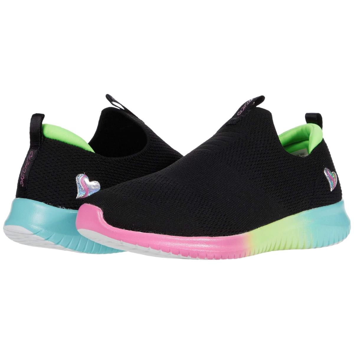 Girl`s Shoes Skechers Kids Sport - Ultra Flex Sherbet Step Little Kid/big Kid Black/Multi