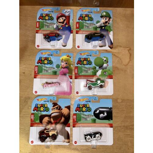 Super Mario Hot Wheels Character Cars Mattel Set Of 6 Mario Luigi Peach Yoshi