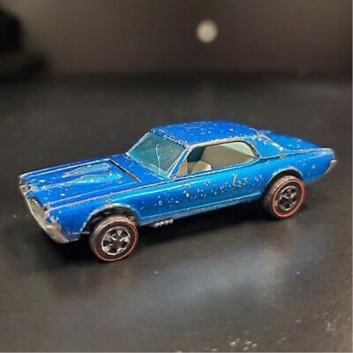 1967 Hot Wheels Redline Vintage Blue Custom Cougar White/tan Interior Loose Car