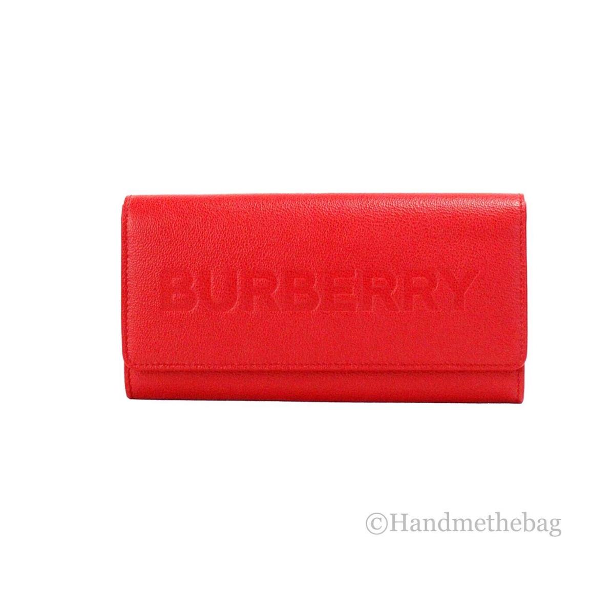 Burberry Porter Red Grained Leather Embossed Continental Clutch Flap Wallet