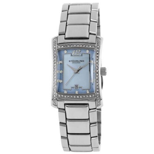 Stuhrling 145CB 12118 Lady Gatsby High Society Gemstone Womens Watch - Dial: Blue, Band: Silver, Bezel: Silver