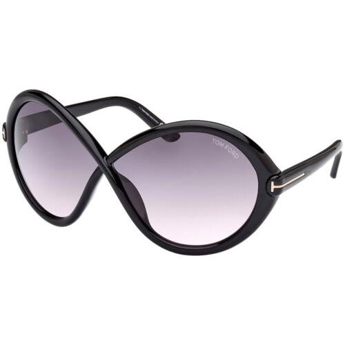 Tom Ford Jada Women`s Oversized Infinity Sunglasses - FT1070 - Made In Italy Shiny Black/Smoke (01B-68)