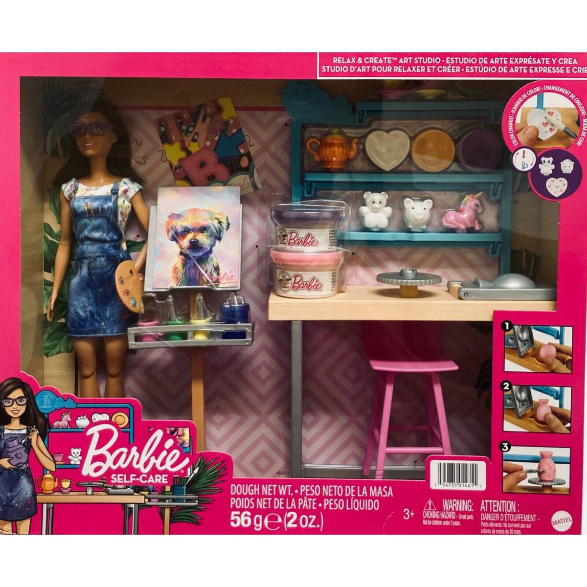 Mattel Barbie Relax Create Art Studio Playset Brunette Doll Set Toy