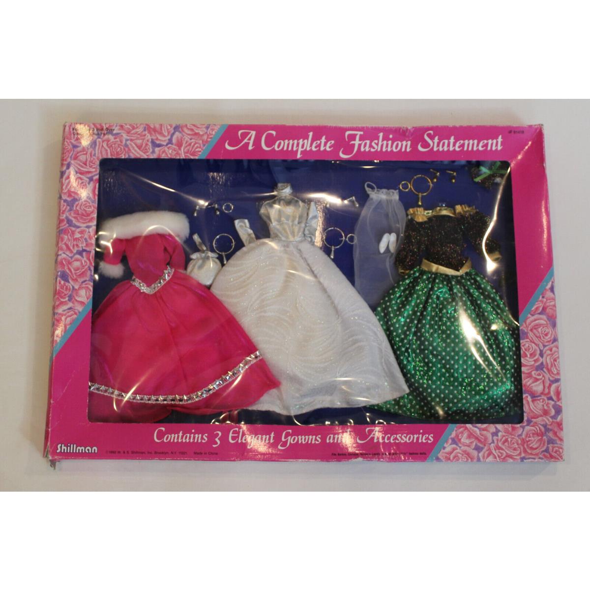 Vtg 1992 Complete Fashion Statement / Barbie Gowns Accessories / Shillman