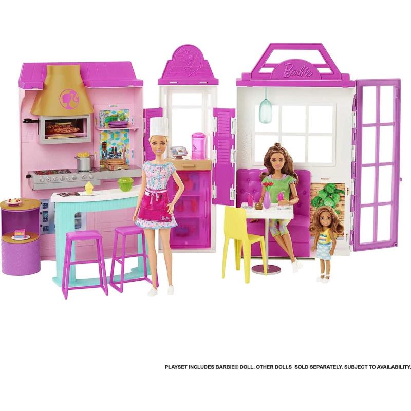 Barbie Cook N Grill Restaurant Playset with Barbie Doll 30+ Pieces 6 Play Ar