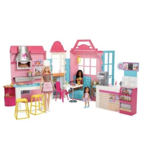 Barbie Cook `n Grill Restaurant Fold `n Go Bonus 3 Doll Set Chelsea 40+ Pcs