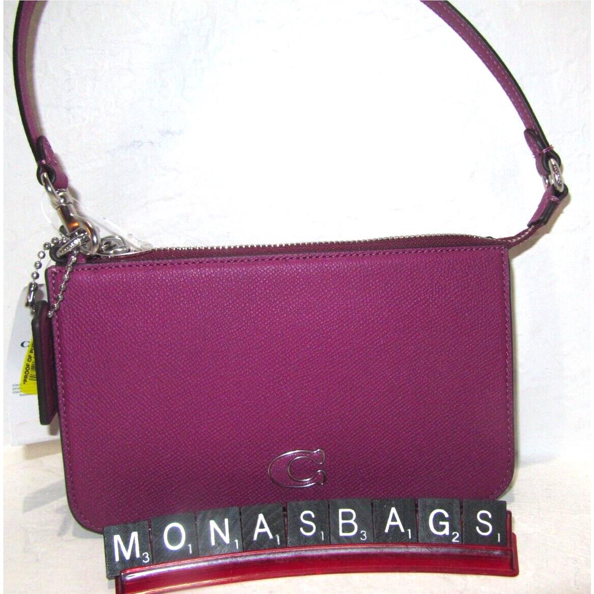 Coach CJ797 Deep Plum Cross Grain Leather Pouch Shoulder Bag