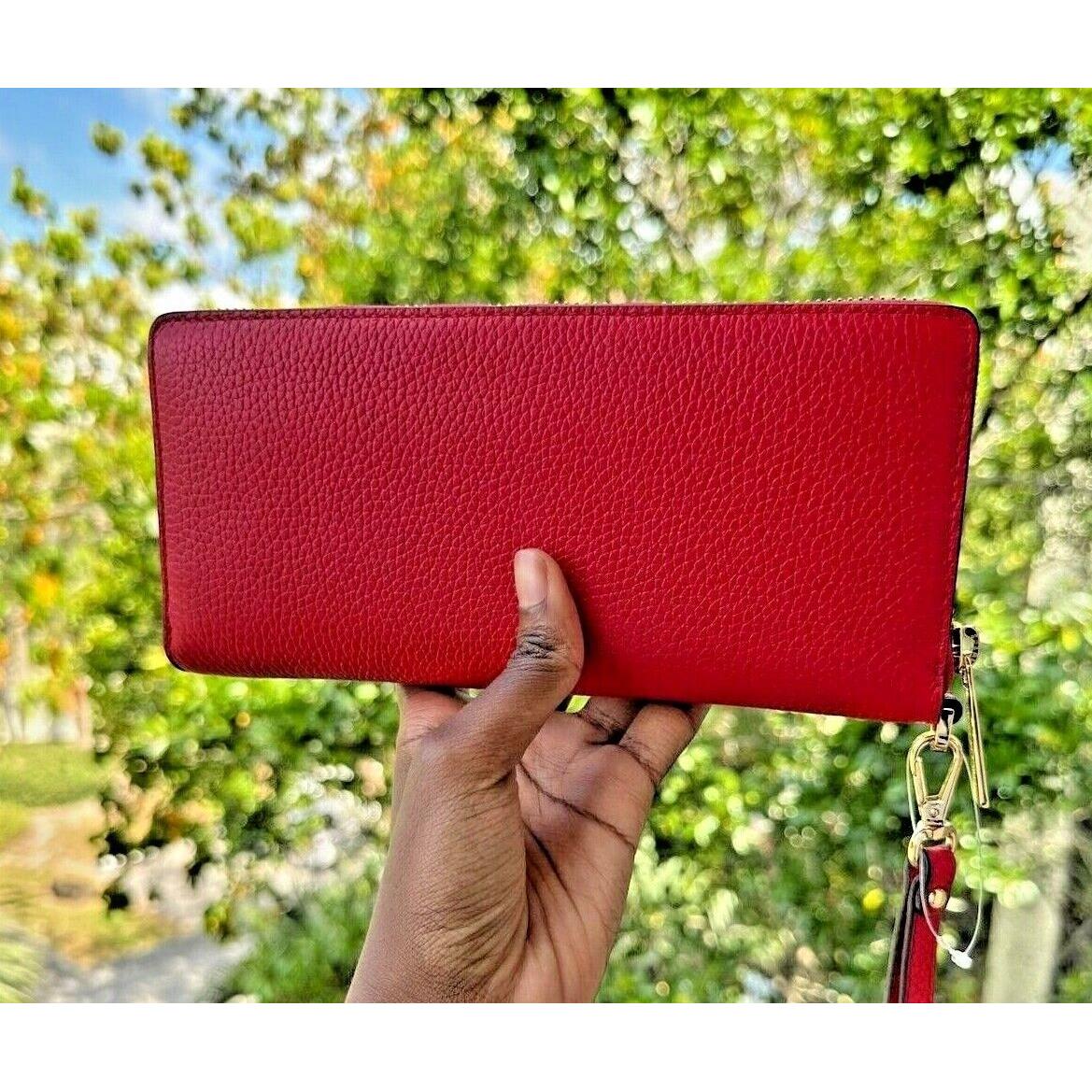 Michael Kors Travel Large Continental Leather Long Zip Around Wallet Wristlet MK BRIGHT RED